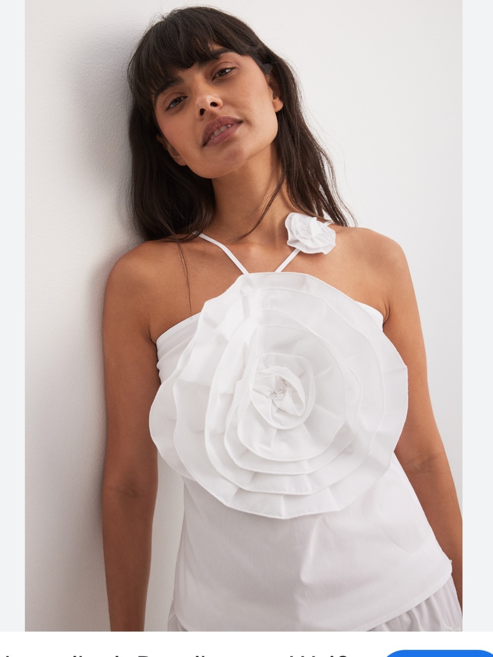 NA-KD White Tank Top Flower Detail Sz 4